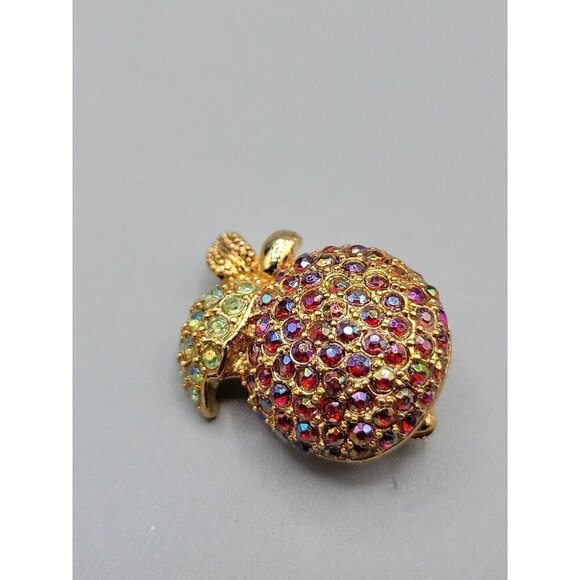 Rainbow Aurora Borealis Apple Pin Gold Tone Dainty Whimsical Fruit Brooch - Picture 4 of 6